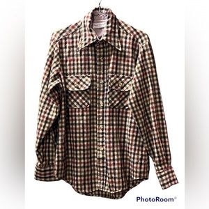 Vintage Cotton Wool Blend Plaid Flannel Shirt Red Black Brown White Size Small